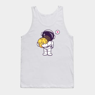 Cute Astronaut Holding Moon Cartoon Tank Top